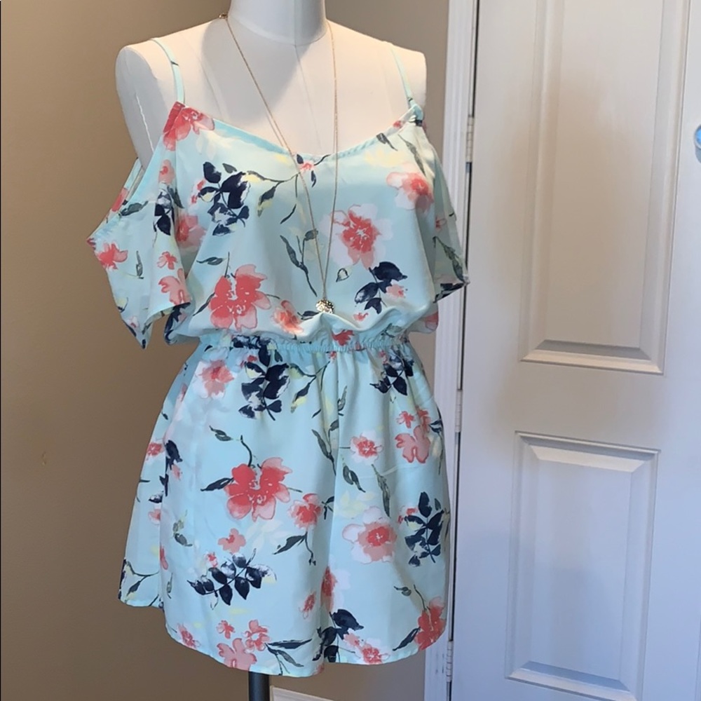 Sexy mint green floral summer romper